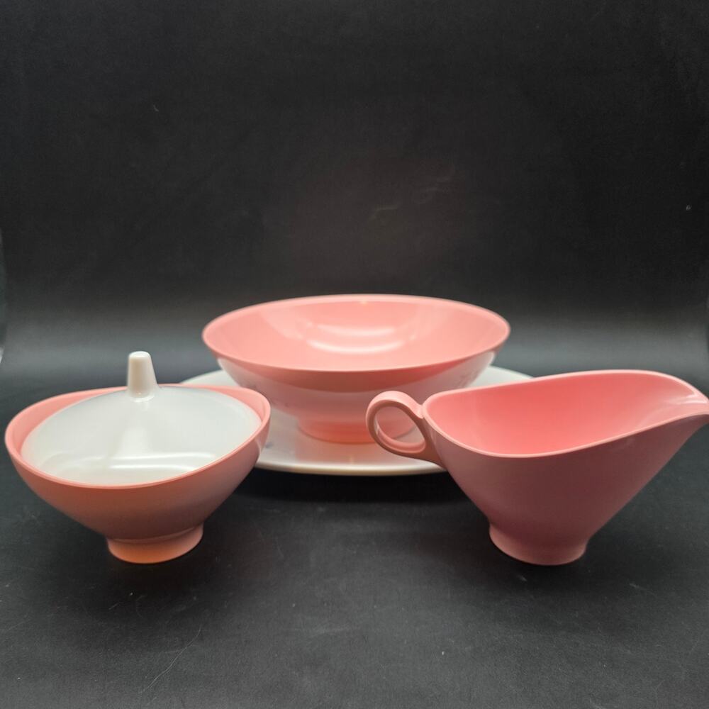 Pink Floral Boontonware Melmac Creamer Sugar Platter Bowl‎ Serving Set